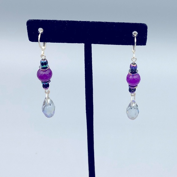 Purple Ruby & Crystal Bead Drop Earrings - Picture 3 of 4